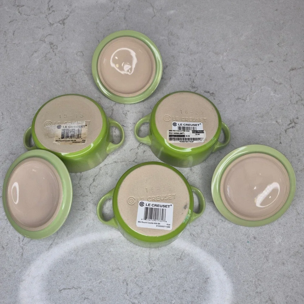 Le Creuset Mini Round Cocotte Set Of 3 Discontinued Kiwi Green Stoneware